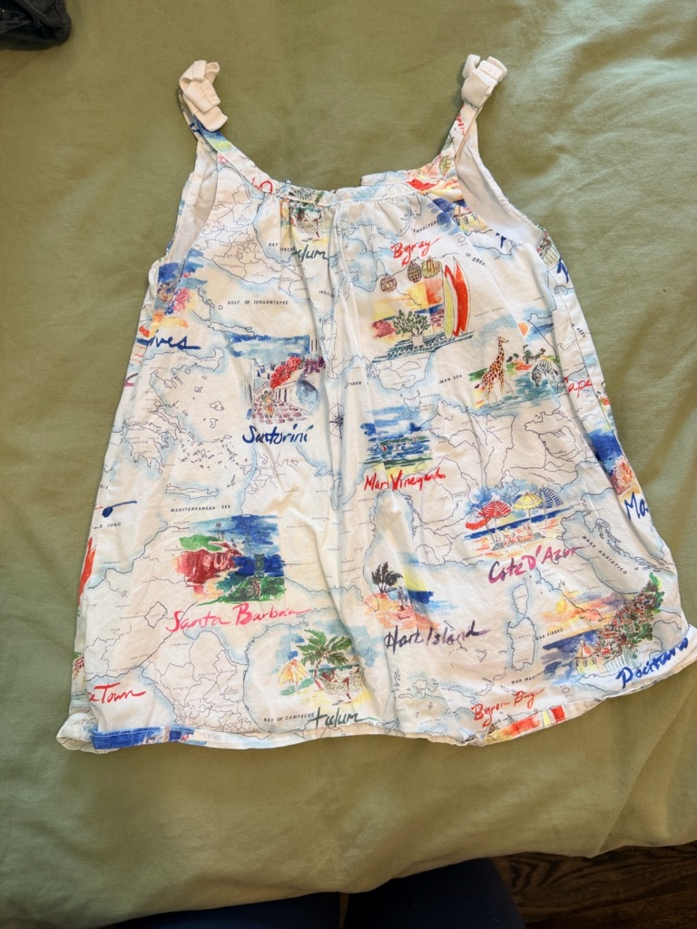 GAP White Sundress Top with Multicolor Travel Print